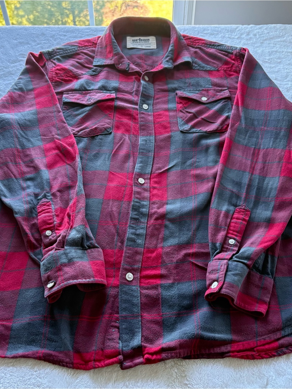urban pipeline Red and Gray Plaid Flannel Shirt